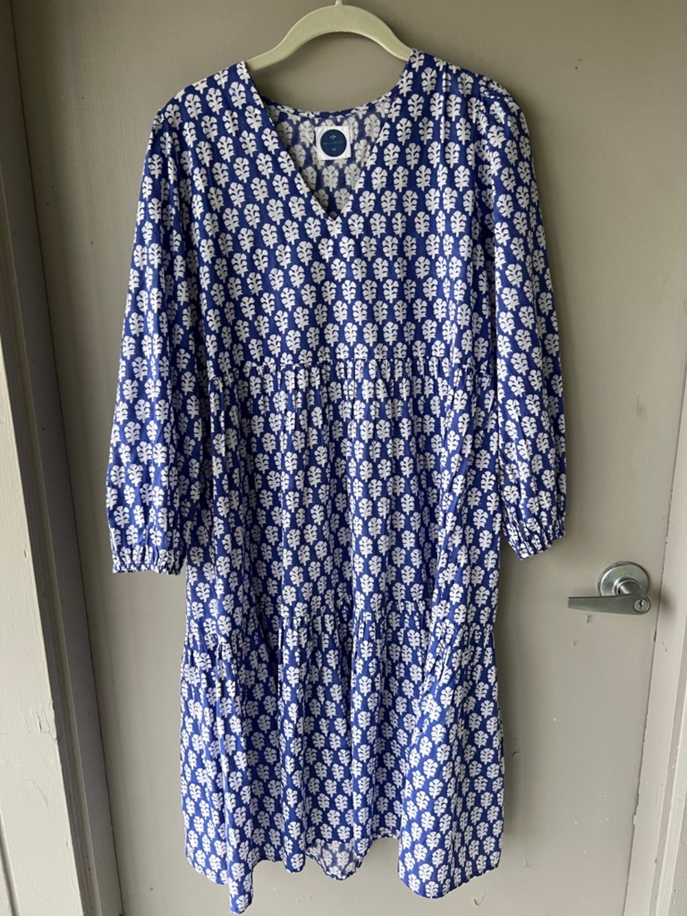 V-Neck Blue Floral Maxi Dress with Tiered Skirt